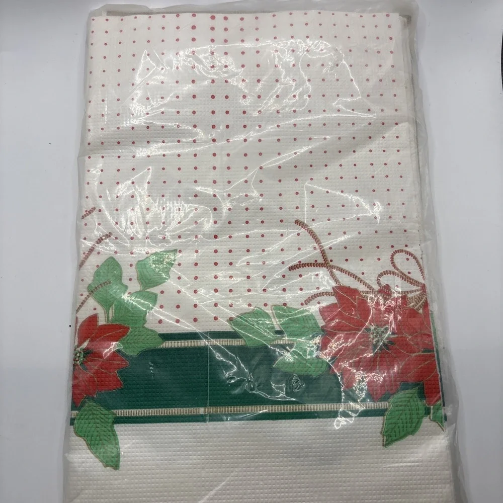 Vintage Christmas Poinsettias Paper Table Cover‎ NOS Holiday Decor 54